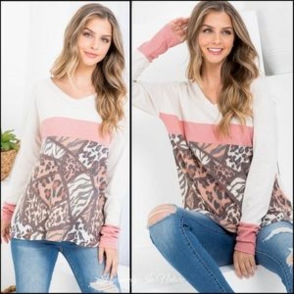 Harmony In Nature Tops - Mixed Animal Print Long Sleeve Top - Small